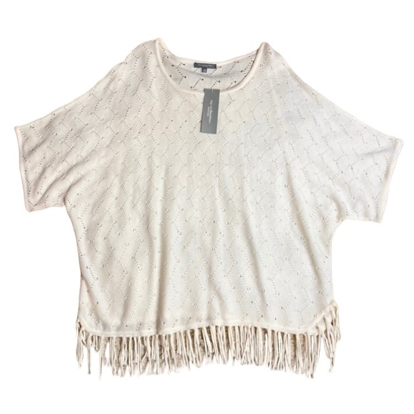 NY Collection Sweaters - NEW NWT Cream Beige Quilted Knit Fringe Boho Coastal Sweater NY Collection 2X